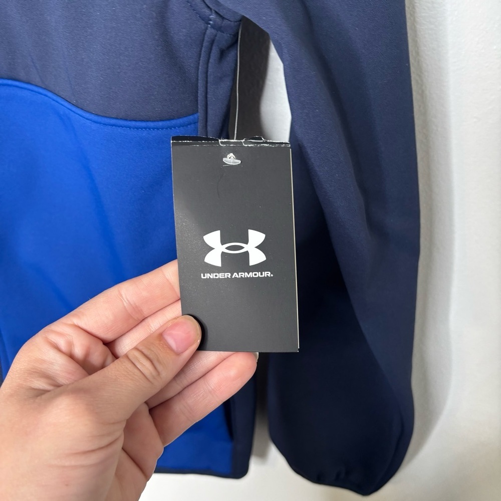 Under Armour Full Zip Hooded Jacket Youth Large Blue Colorblock NWT - Picture 4 of 10